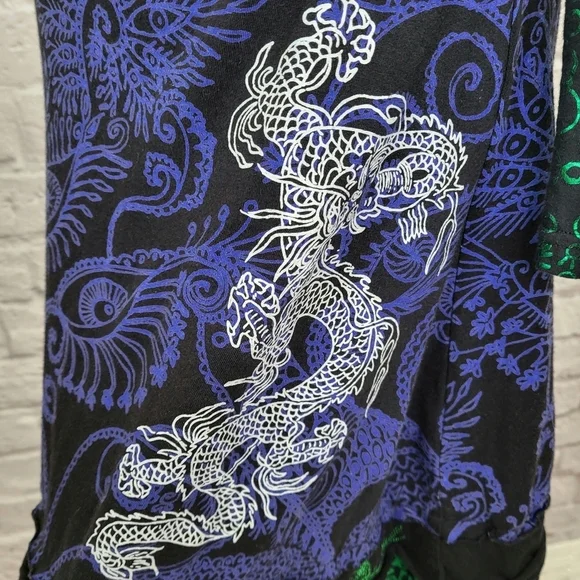 Desigual dress black green blue fit flare long sleeve dragon zebra detail Sz S - Picture 11 of 15